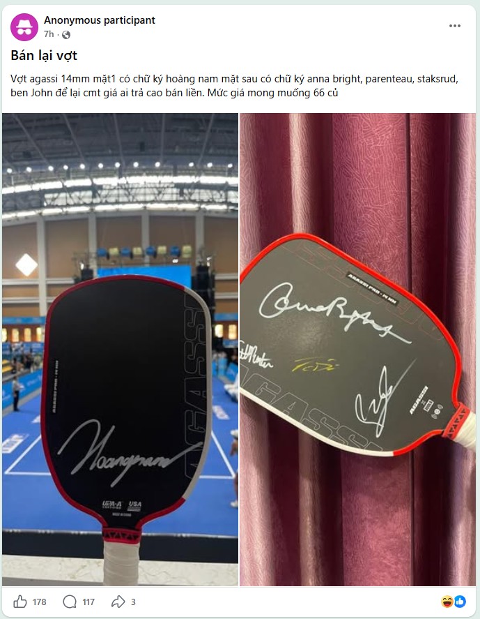 Fan pickleball xin chữ ký tại PPA Hà Nội rồi rao bán 66 triệu?